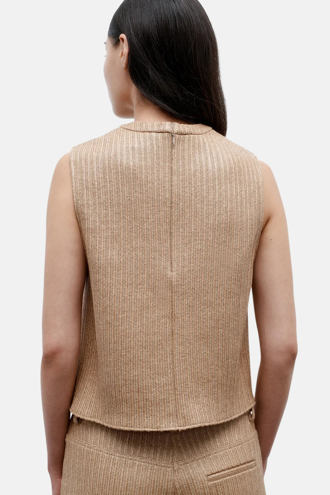 Cropped Muscle Tank In Soft Cotton Raffia Natural