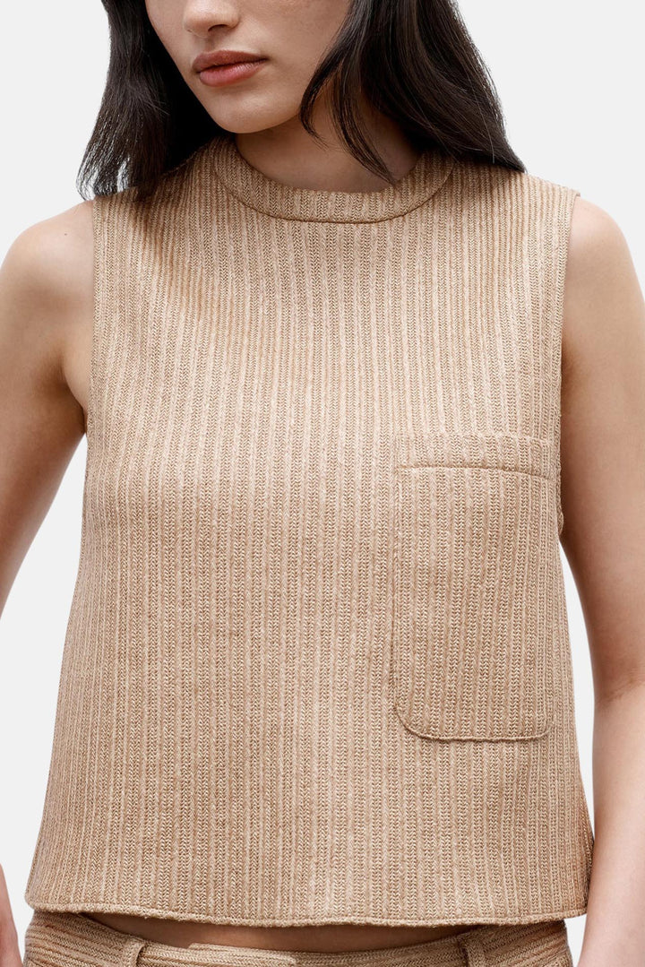 Cropped Muscle Tank In Soft Cotton Raffia Natural