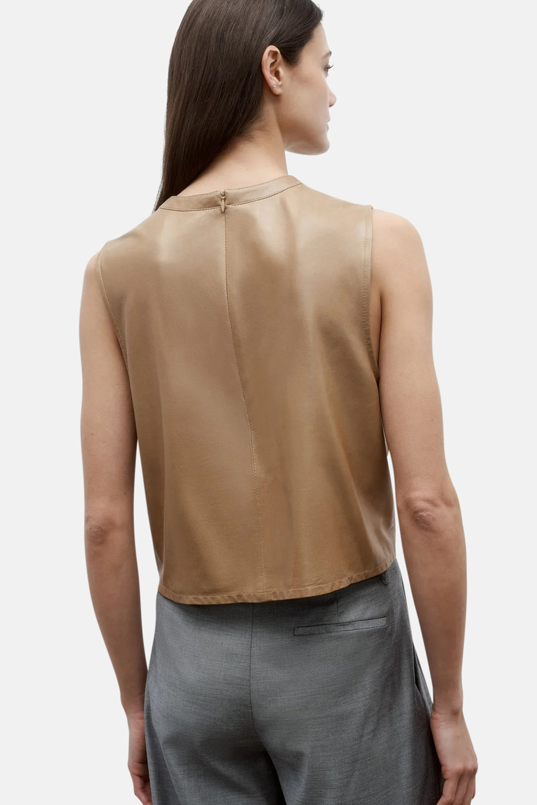 Cropped Muscle Tank Leather Kelp