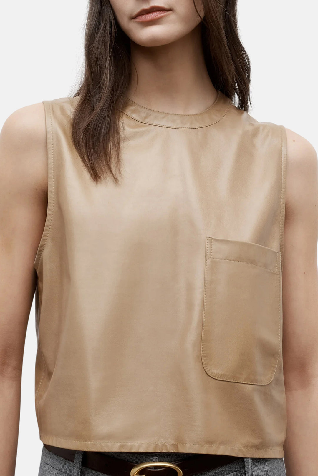 Cropped Muscle Tank Leather Kelp