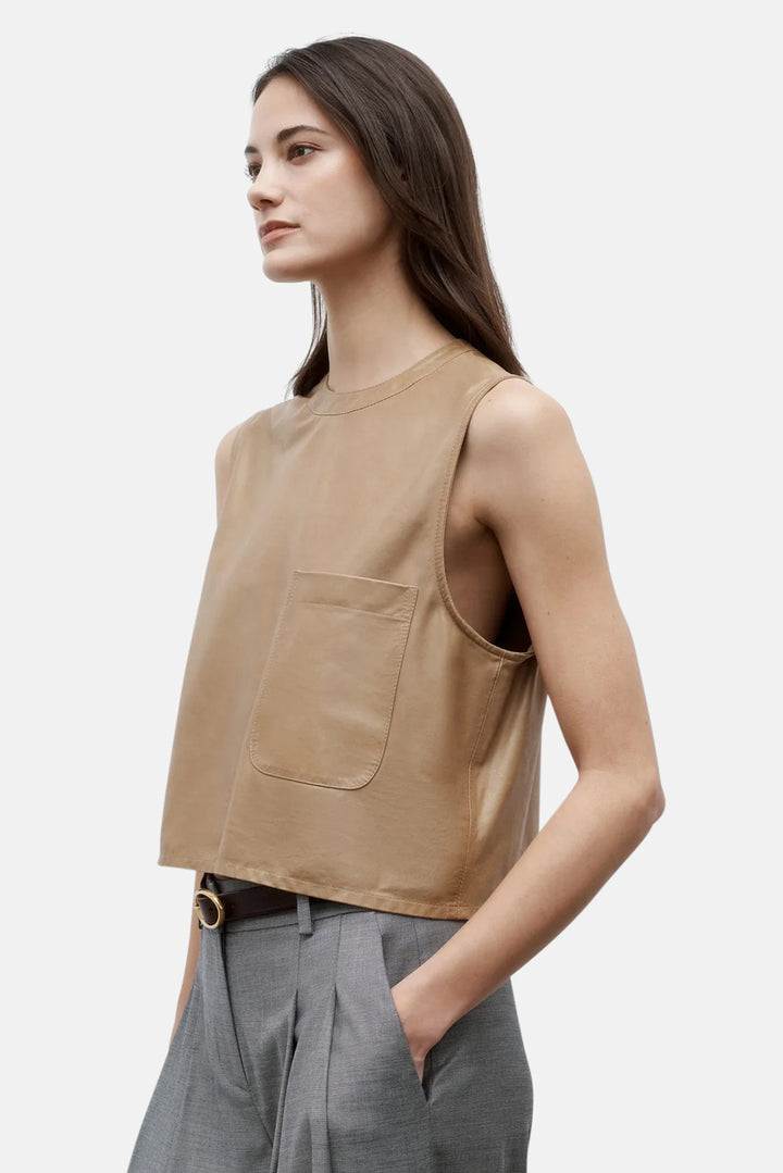 Cropped Muscle Tank Leather Kelp