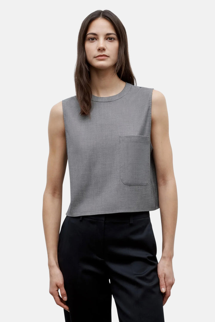 Cropped Muscle Tank in Chintzed Wool