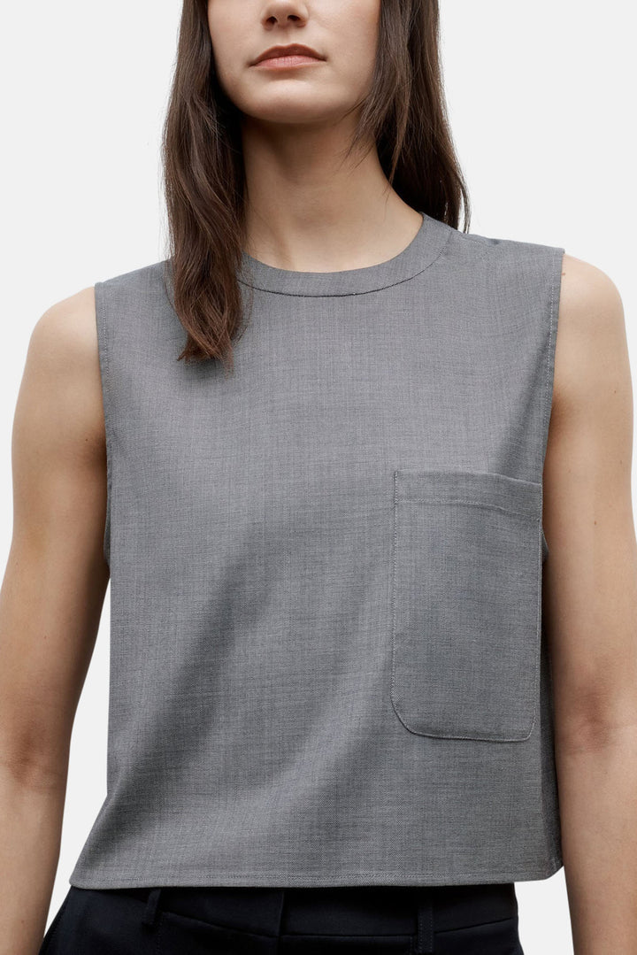 Cropped Muscle Tank in Chintzed Wool