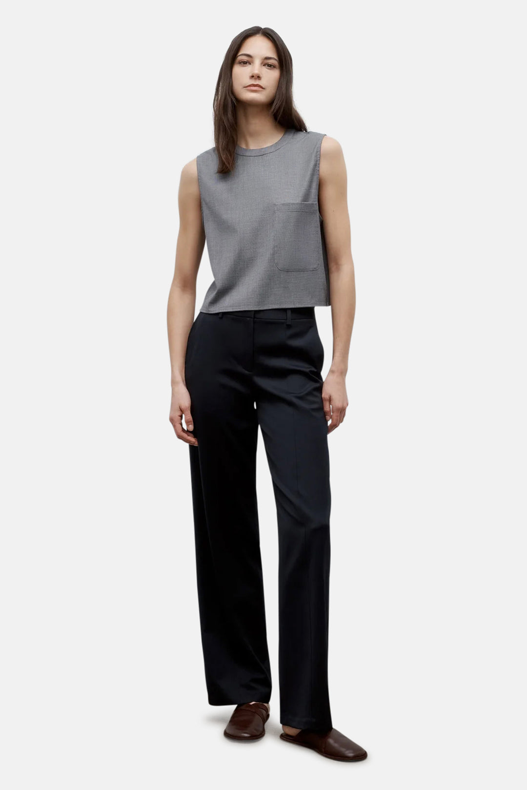 Cropped Muscle Tank in Chintzed Wool