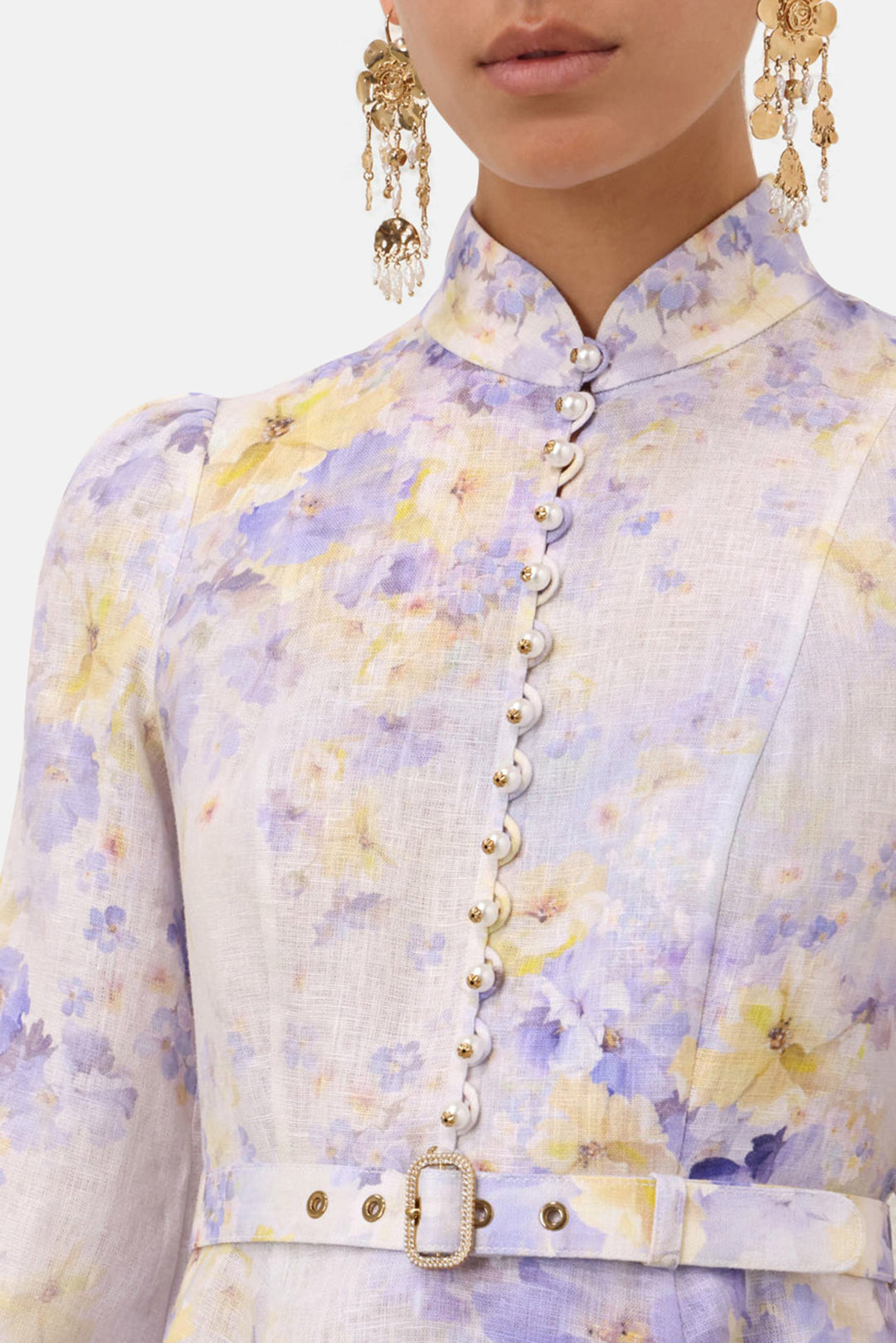 Zimmermann Crush Buttoned Mini Dress Lilac Floral blueandcream Zimmermann Crush Buttoned Mini Dress Lilac Floral blueandcream