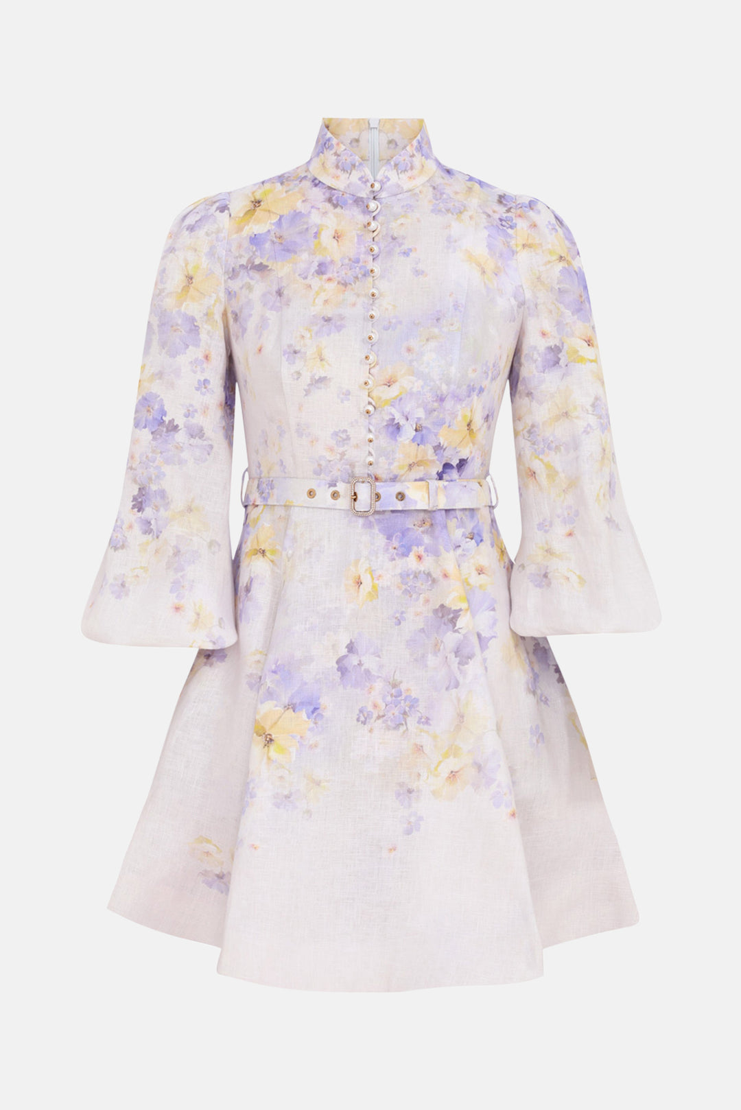 Zimmermann Crush Buttoned Mini Dress Lilac Floral blueandcream Zimmermann Crush Buttoned Mini Dress Lilac Floral blueandcream