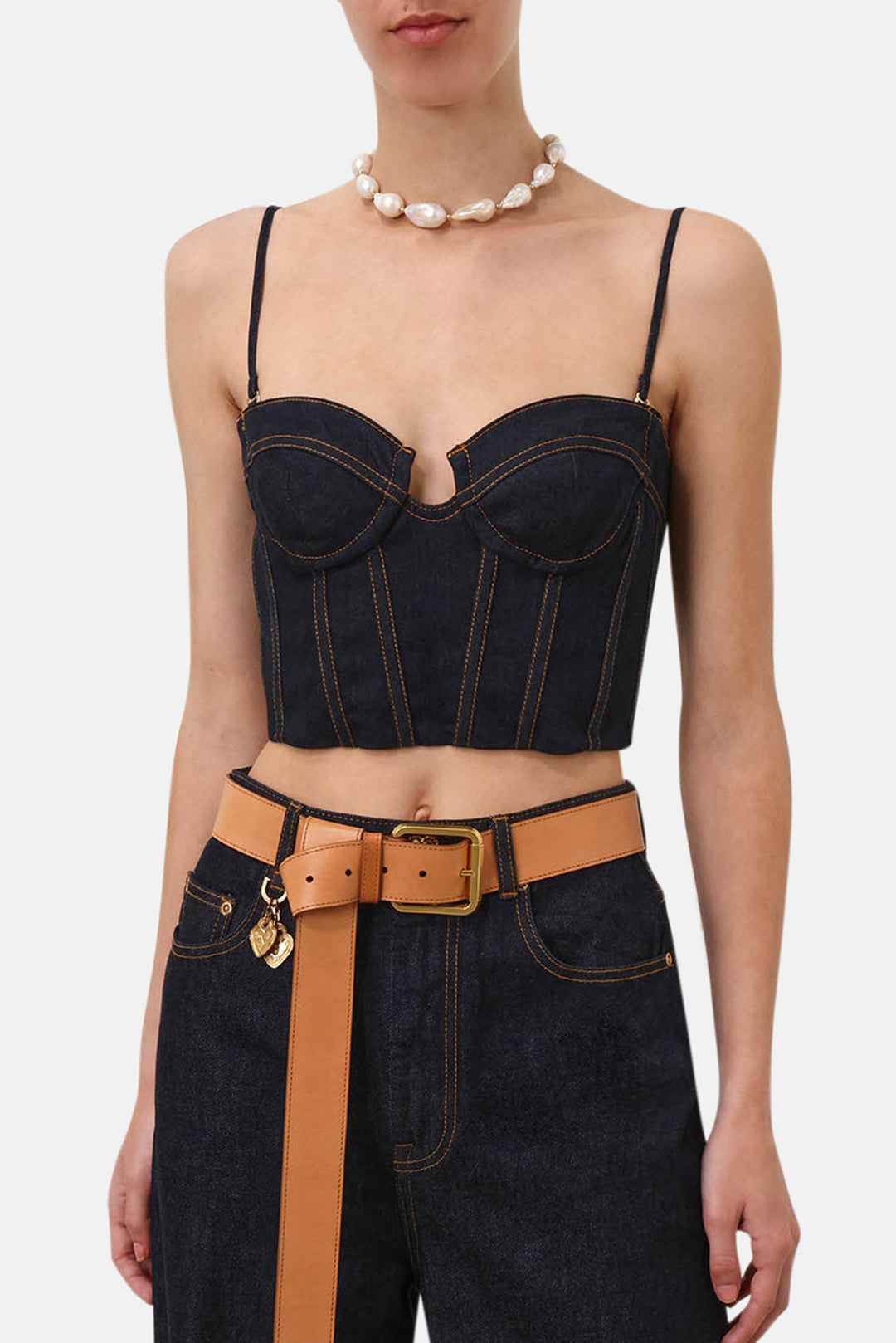 Zimmermann Crush Denim Corset Top, Night Sky, Size 2, 100% Cotton