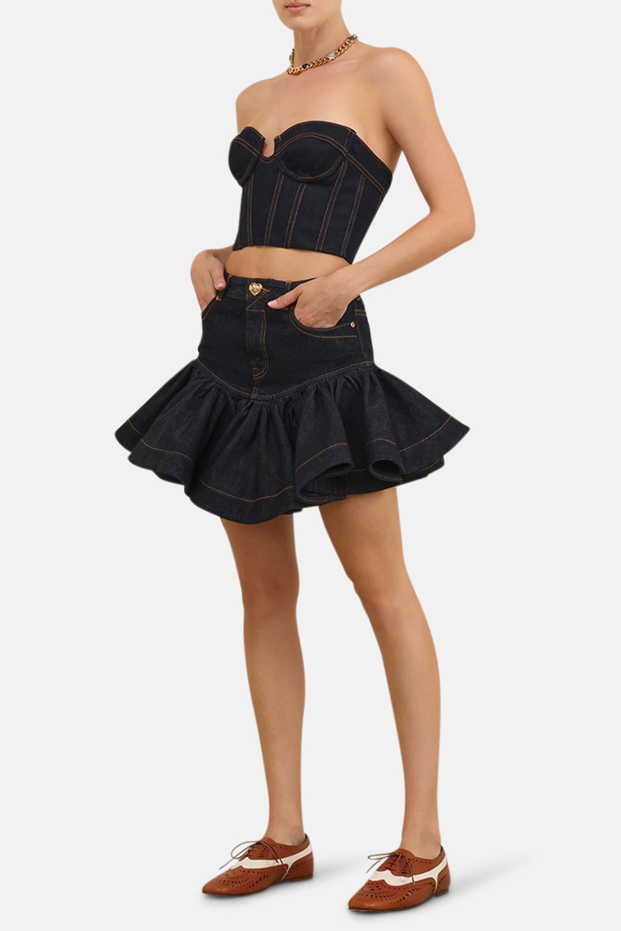 Zimmermann Crush Denim Corset Top Night Sky – blueandcream