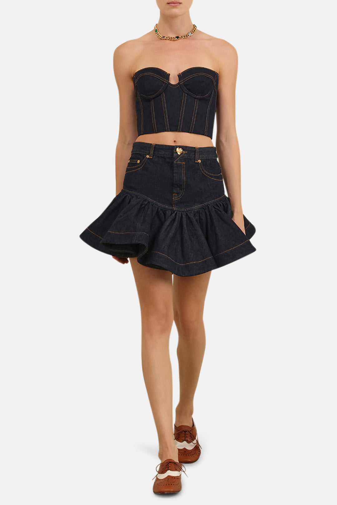 crush denim corset dress BLUE CRUSH DENIM MIDI DRESS