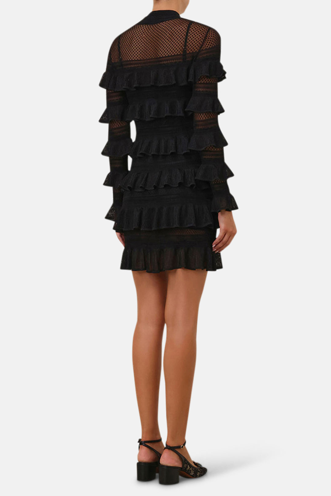 Zimmermann Crush High Neck Frilled Mini Black blueandcream Zimmermann Crush High Neck Frilled Mini Black blueandcream