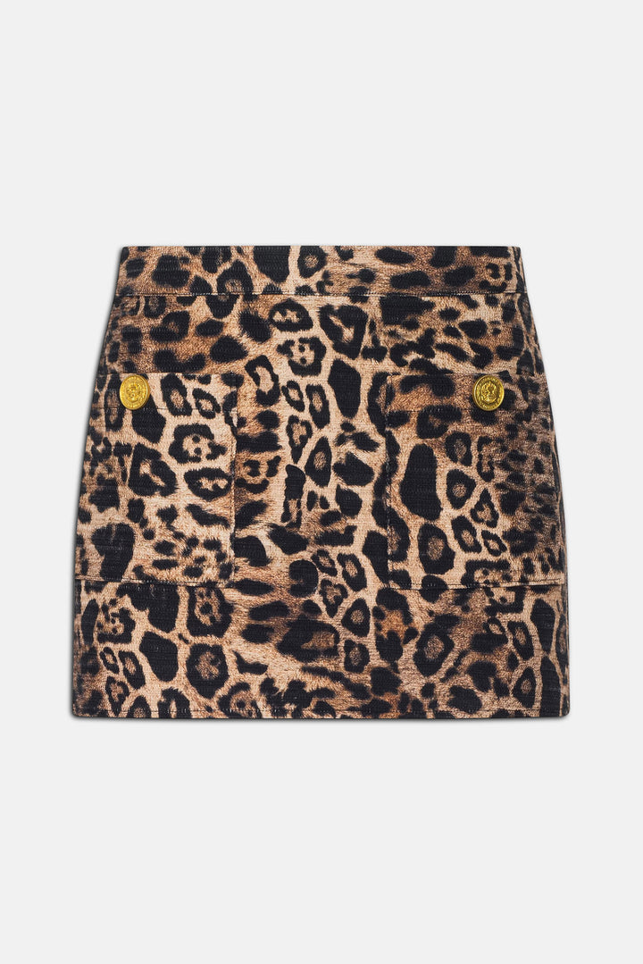 Cyra Low-Rise Mini Skirt Brown Multi Patch Leopard