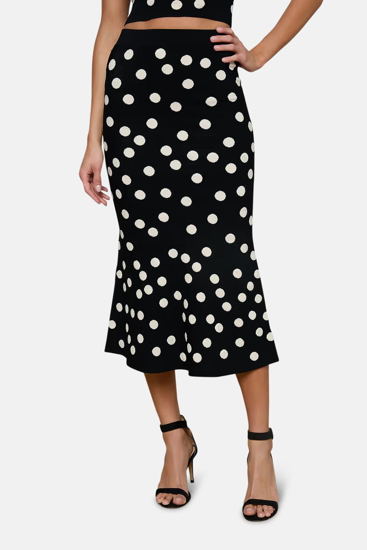 Mae Knit Flare Skirt Black/Ecru Polka Dot