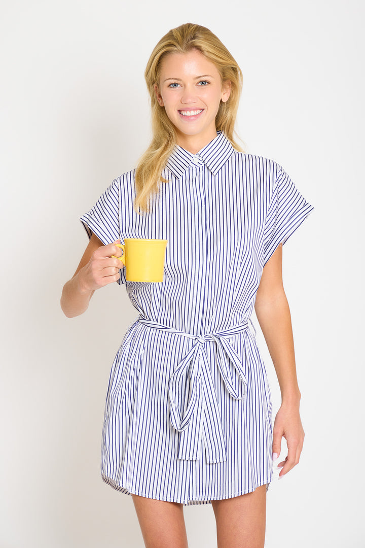 Maidstone Mini Shirt Dress White/Navy Stripe