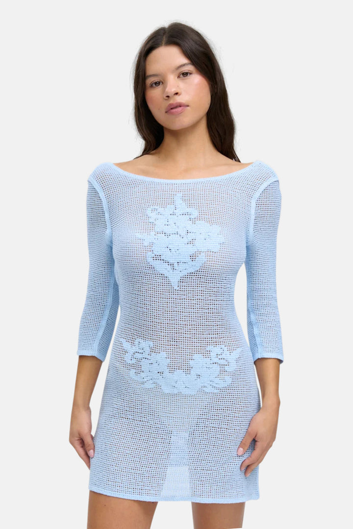 Le Jardin Crochet Mini Dress Blue Jay
