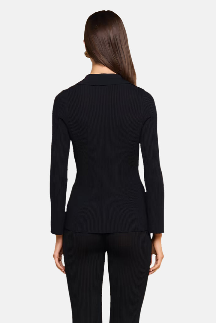 Kaye Rib Collared Cardigan Black/Gold