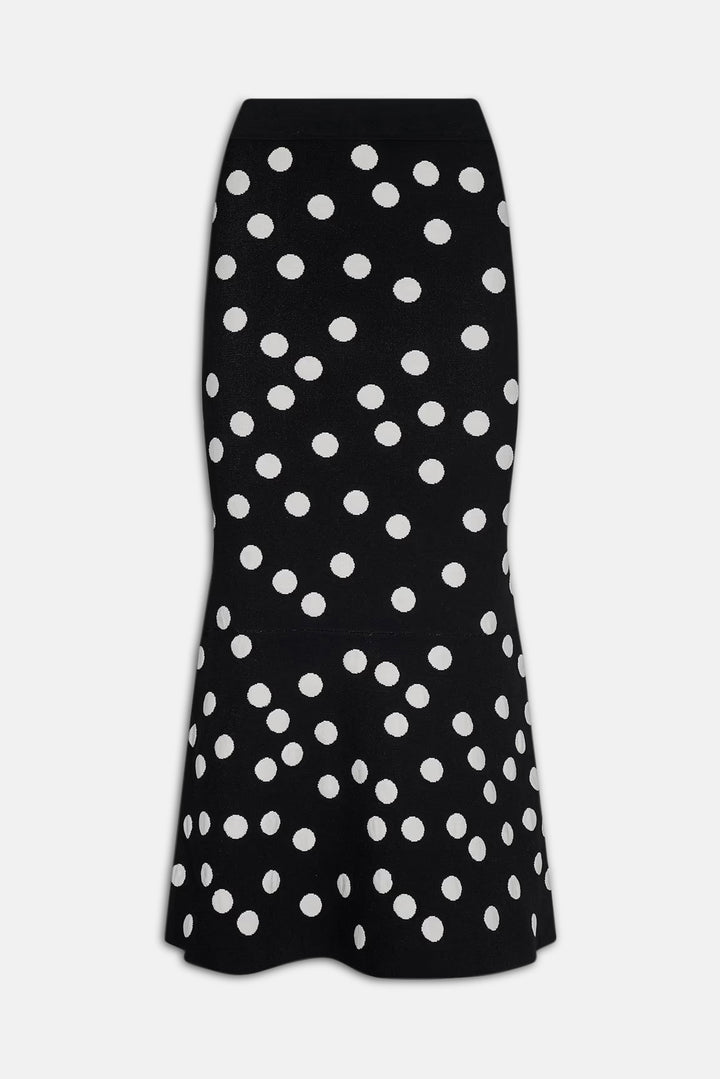 Mae Knit Flare Skirt Black/Ecru Polka Dot