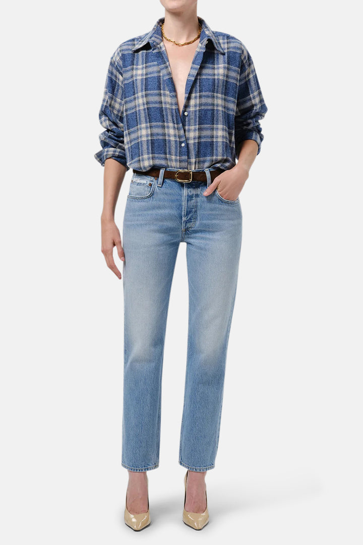 Ana Cropped Shirt in Marina Plaid