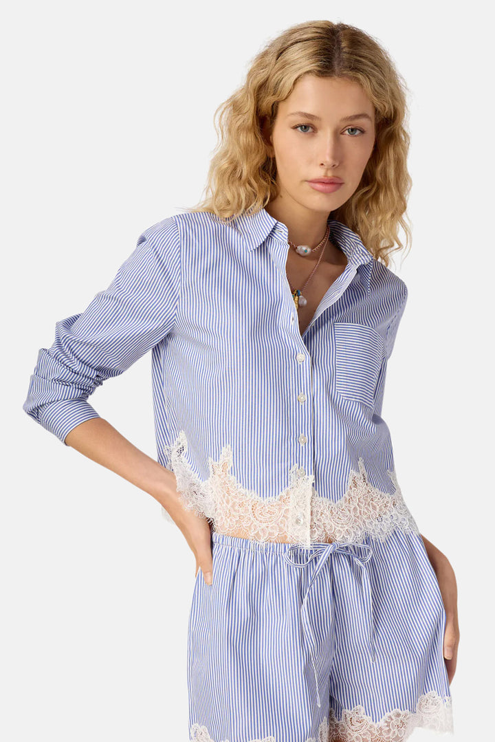 Luisa Cropped Button Down Blue Stripe