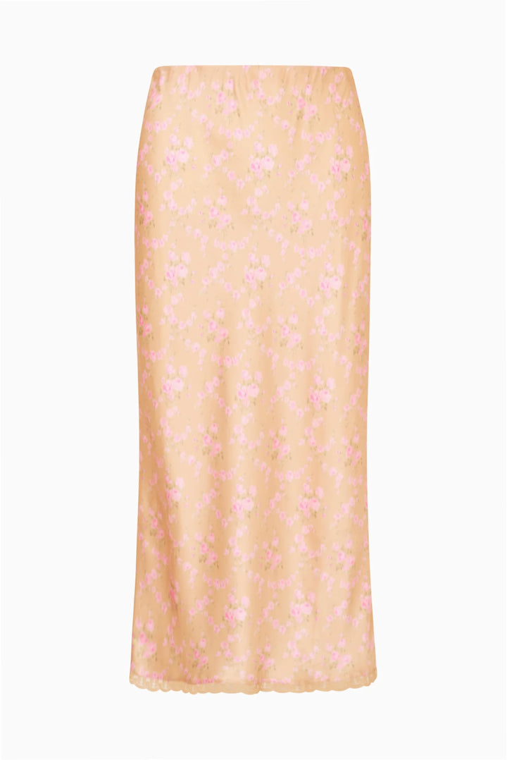 Castle Floral Satin Maxi Skirt Duchess Gold