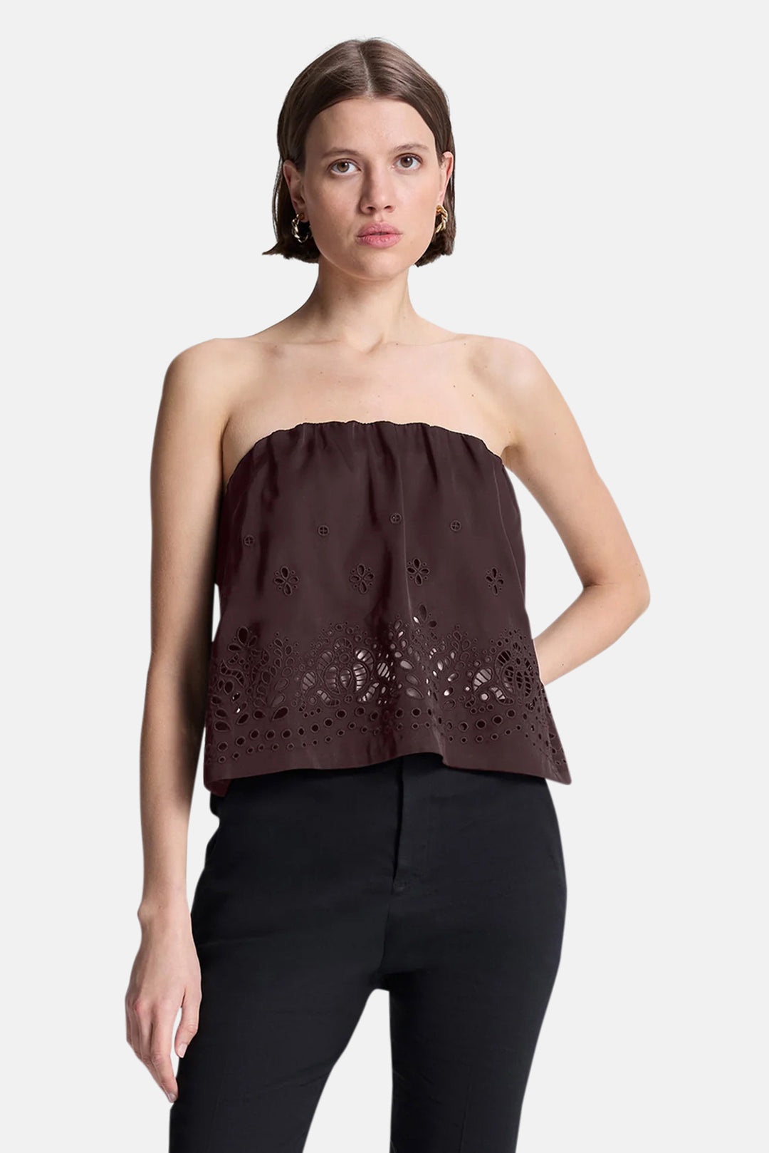 Dalia Strapless Embroidered Top Ganache