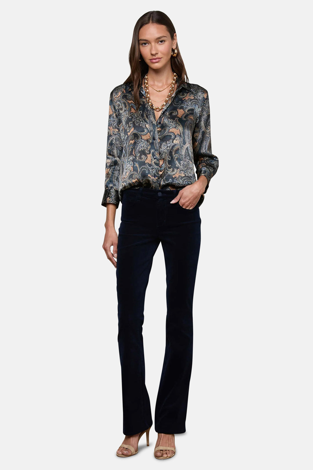 Dani Silk Blouse Midnight Multi Etched Paisley