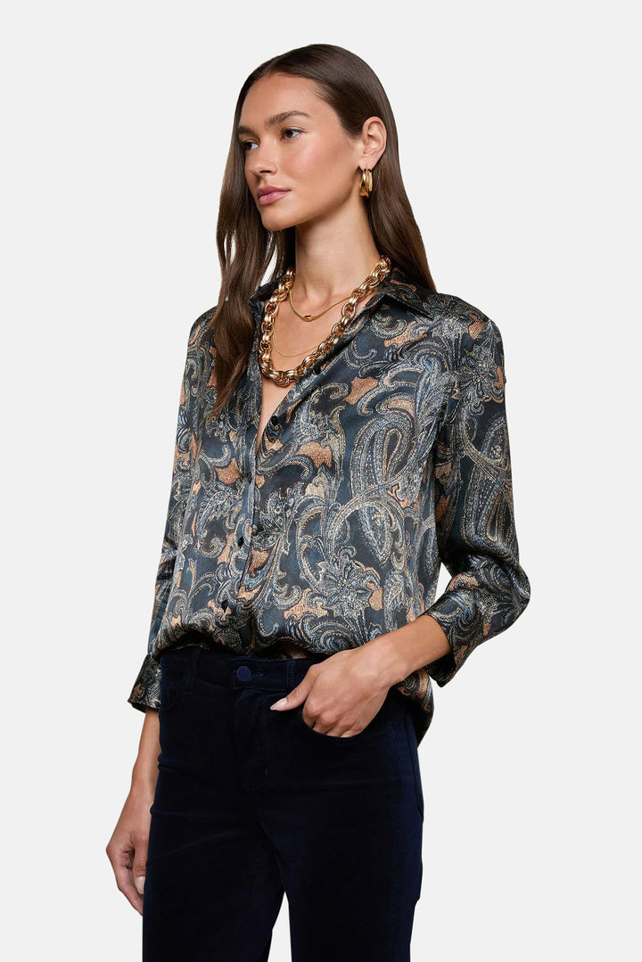 Dani Silk Blouse Midnight Multi Etched Paisley