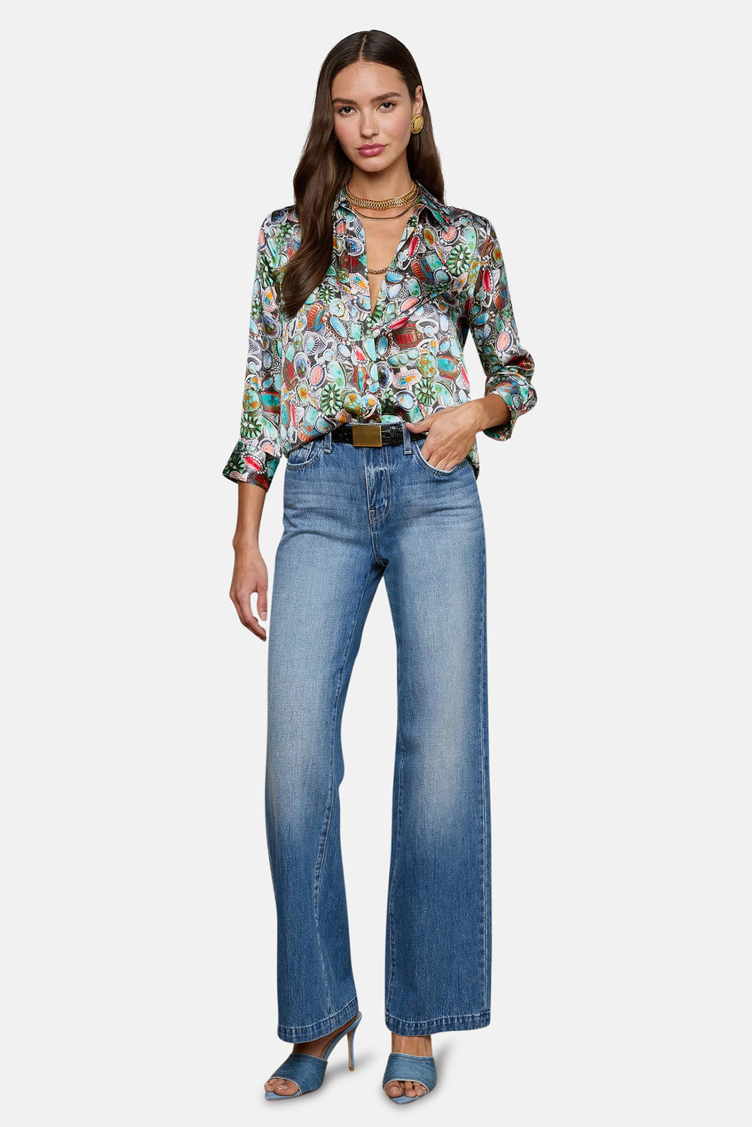 Dani Silk Blouse Multi Mix Turquoise Rings