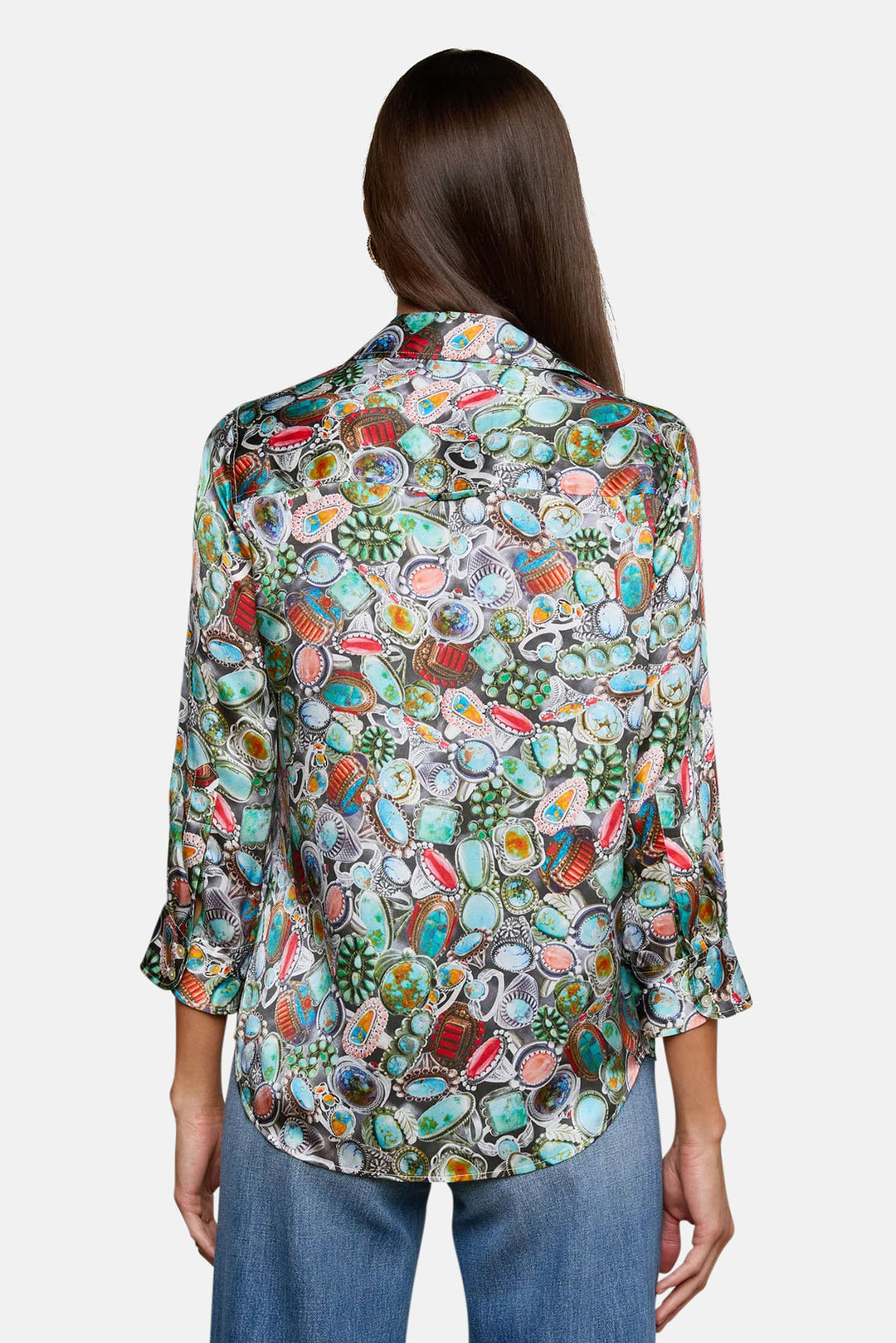 Dani Silk Blouse Multi Mix Turquoise Rings