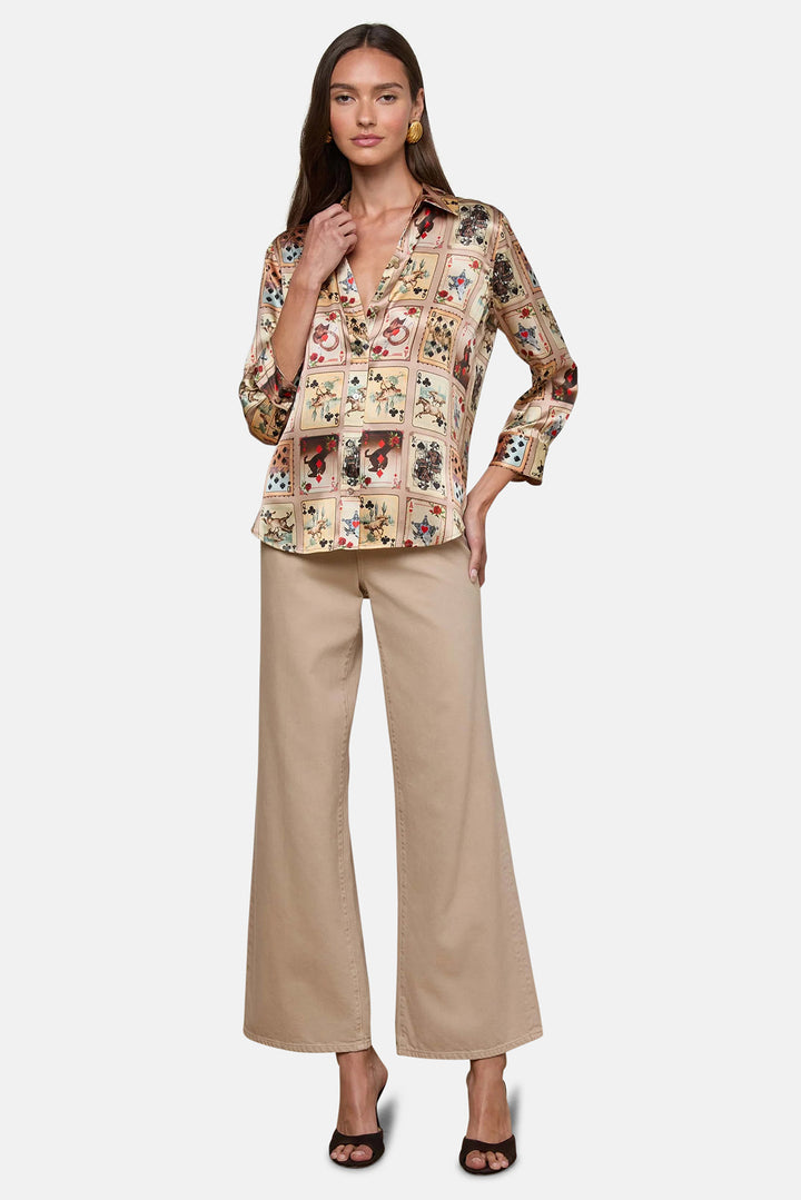 Dani Silk Blouse Tan Multi Western Cards
