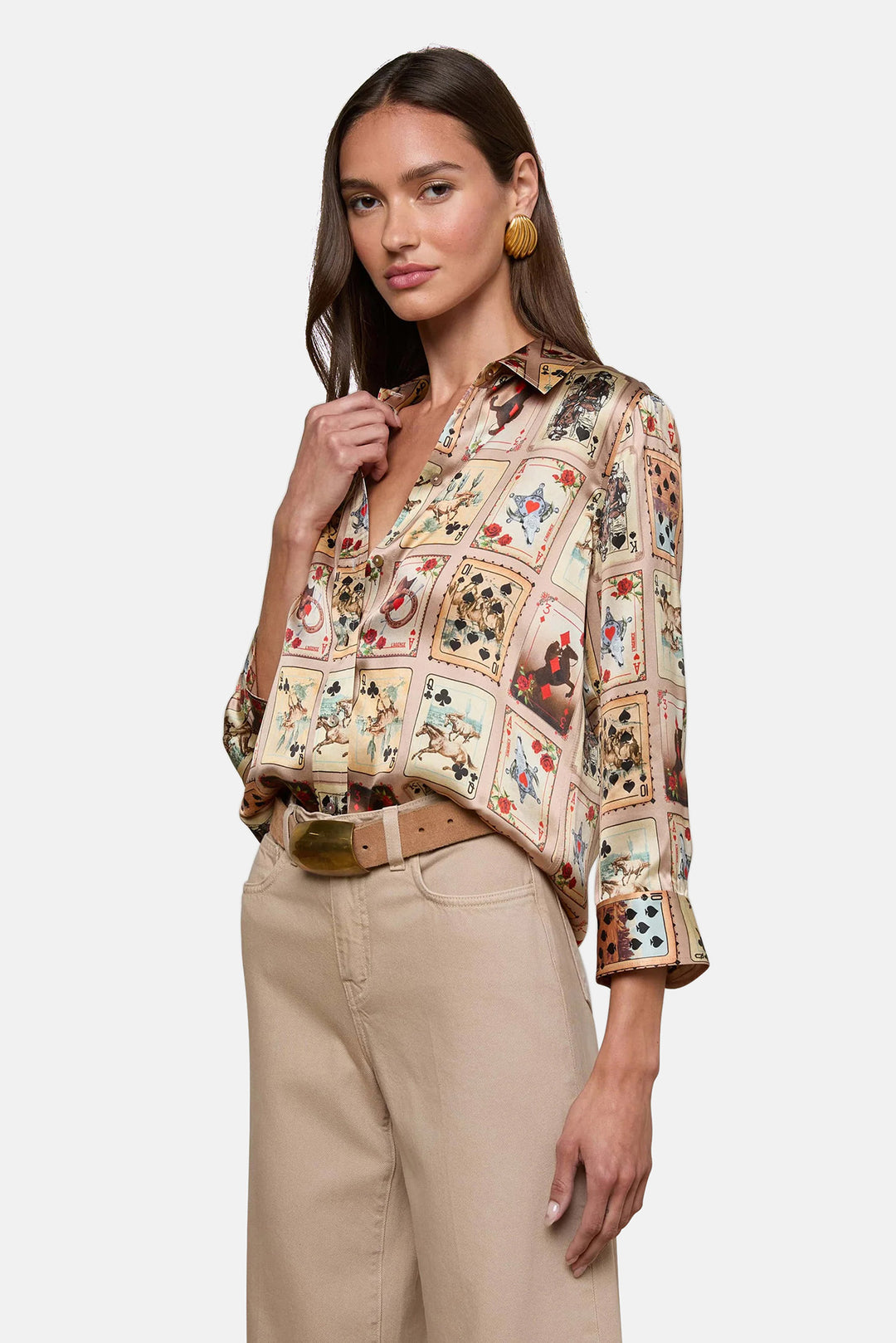 Dani Silk Blouse Tan Multi Western Cards