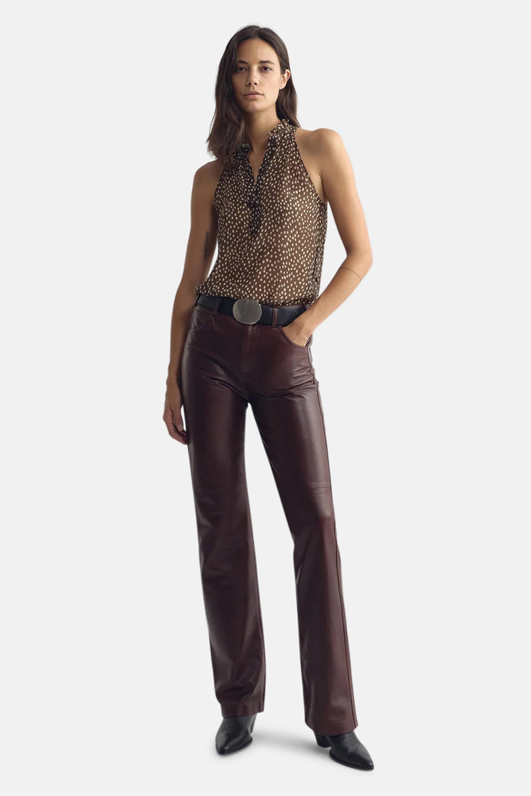 Daniella Silk Top Brown / Cream Wild Dots
