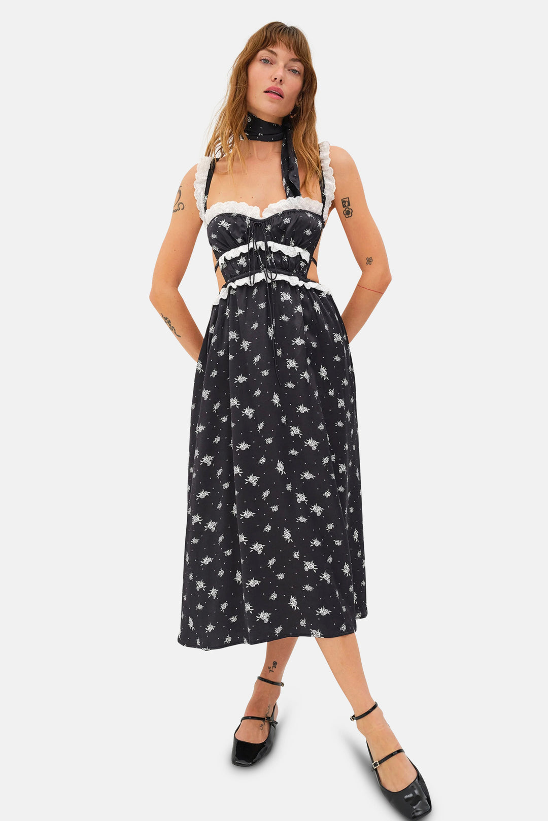 For Love & Lemons Darla Midi Dress Black blueandcream For Love & Lemons Darla Midi Dress Black blueandcream
