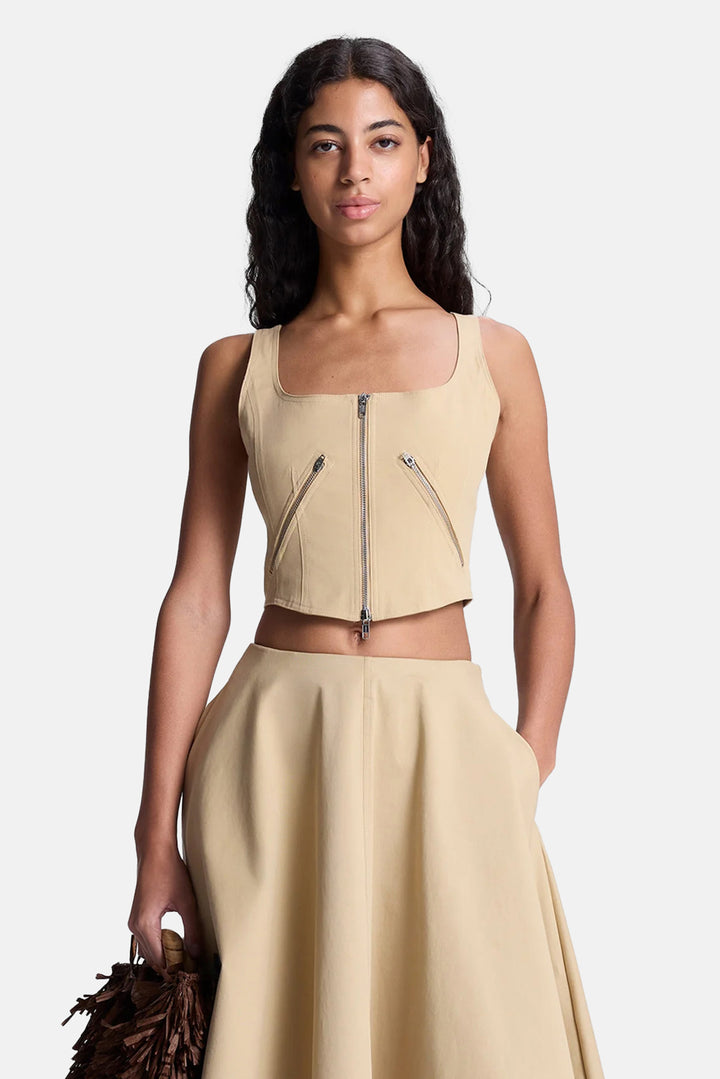 Dea Utility Zip Crop Tank Desert Beige