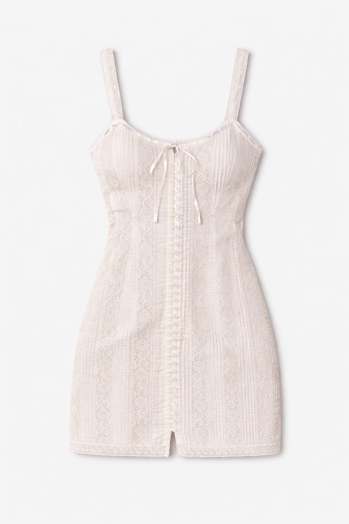 Aster Cotton Victorian Mini Dress White