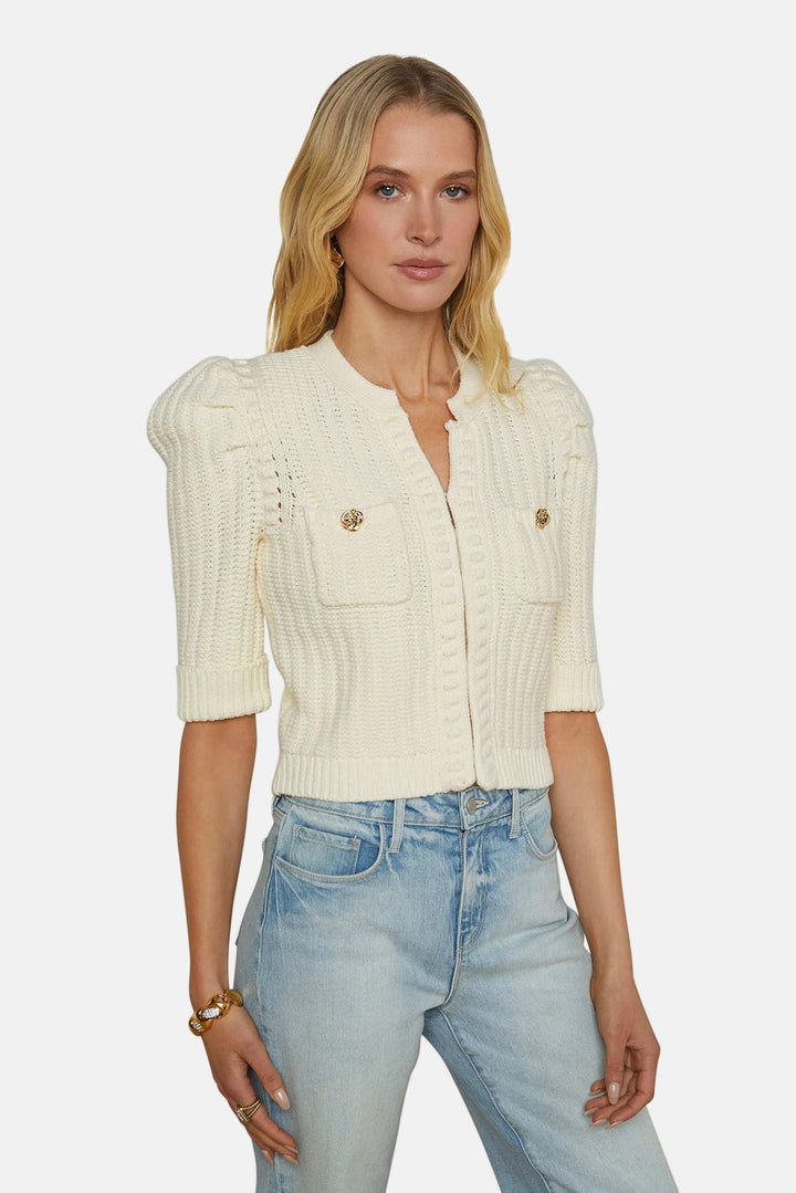 Delilah Crop Textured Cardigan Vintage White