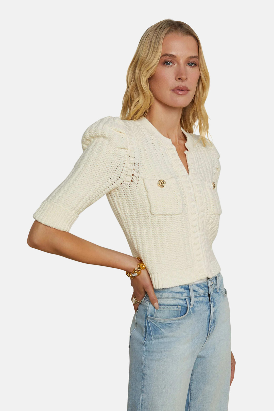 Delilah Crop Textured Cardigan Vintage White