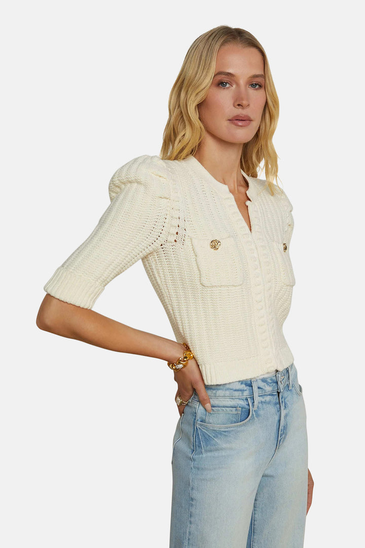 Delilah Crop Textured Cardigan Vintage White