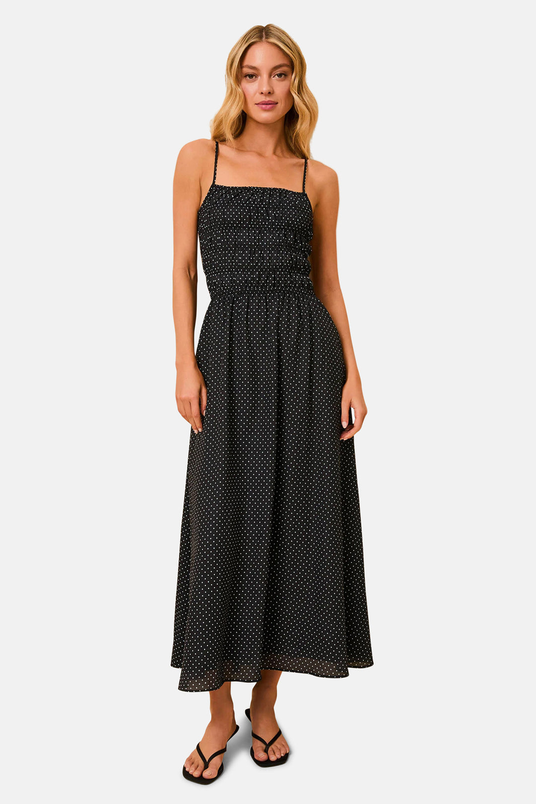 Delta Midi Dress Luxe Drape Noir / Brule Mini Dot