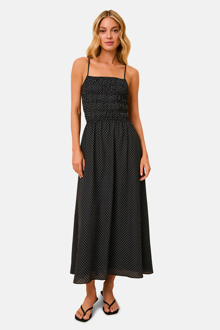 Delta Midi Dress Luxe Drape Noir / Brule Mini Dot