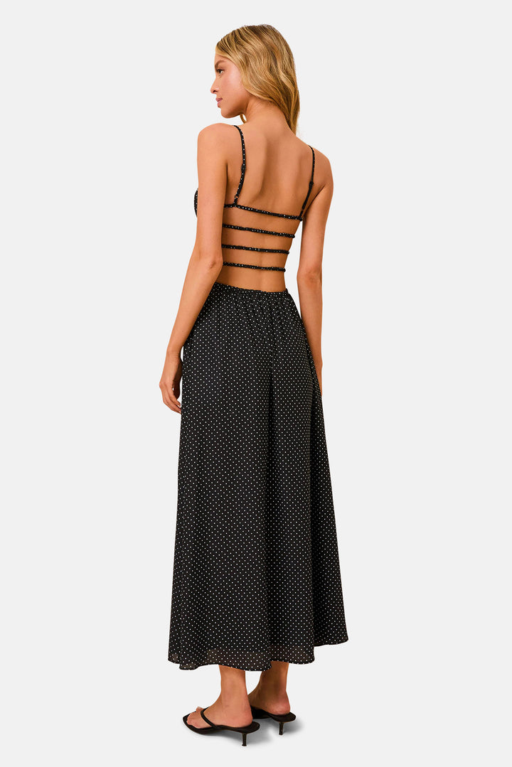 Delta Midi Dress Luxe Drape Noir / Brule Mini Dot
