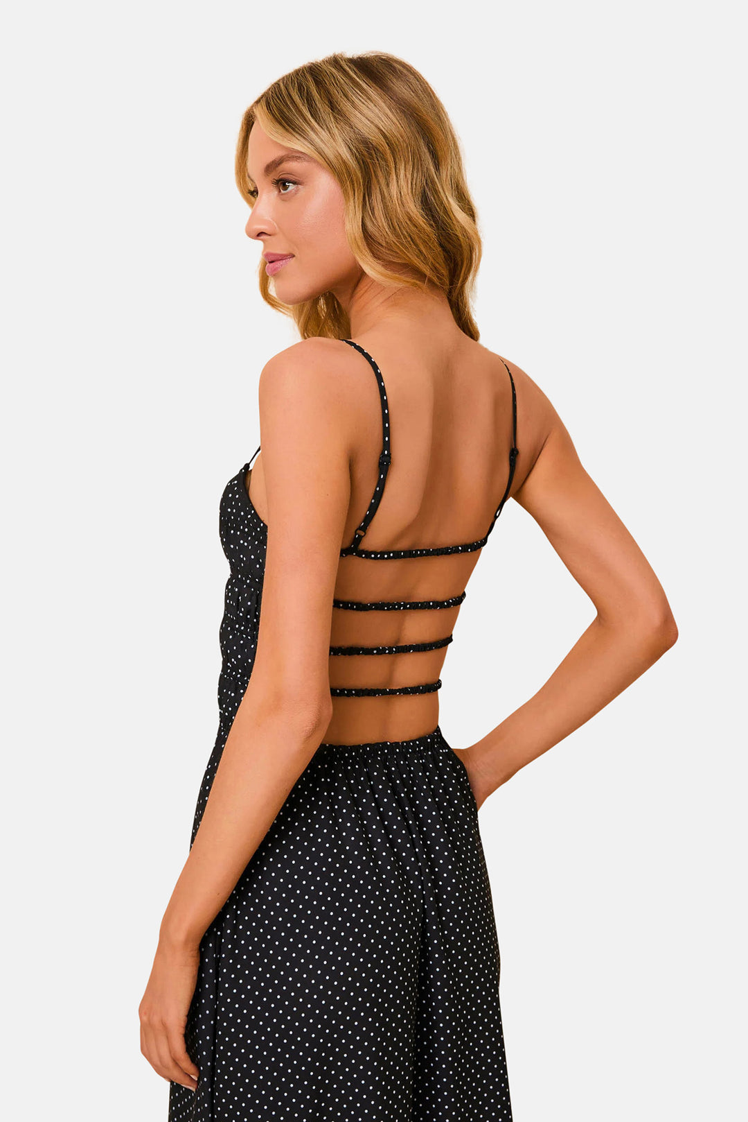Delta Midi Dress Luxe Drape Noir / Brule Mini Dot