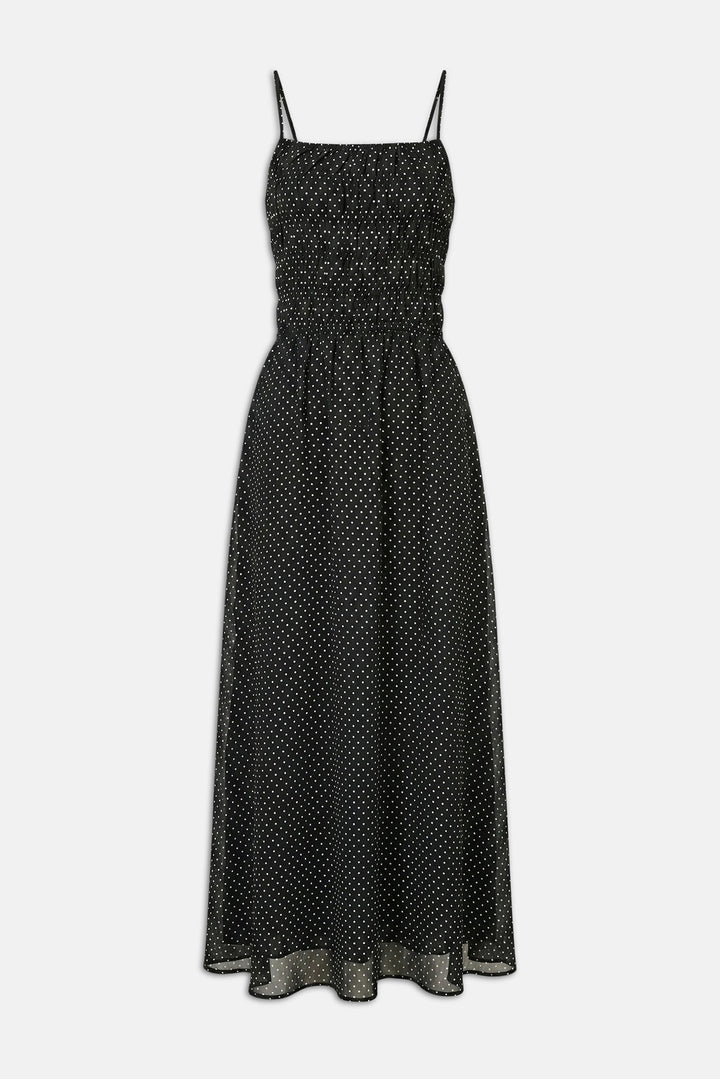 Delta Midi Dress Luxe Drape Noir / Brule Mini Dot