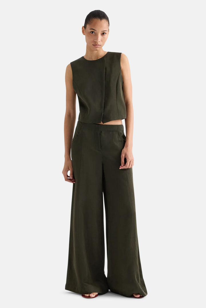 Demie Pant in Coated Viscose Linen Rosen