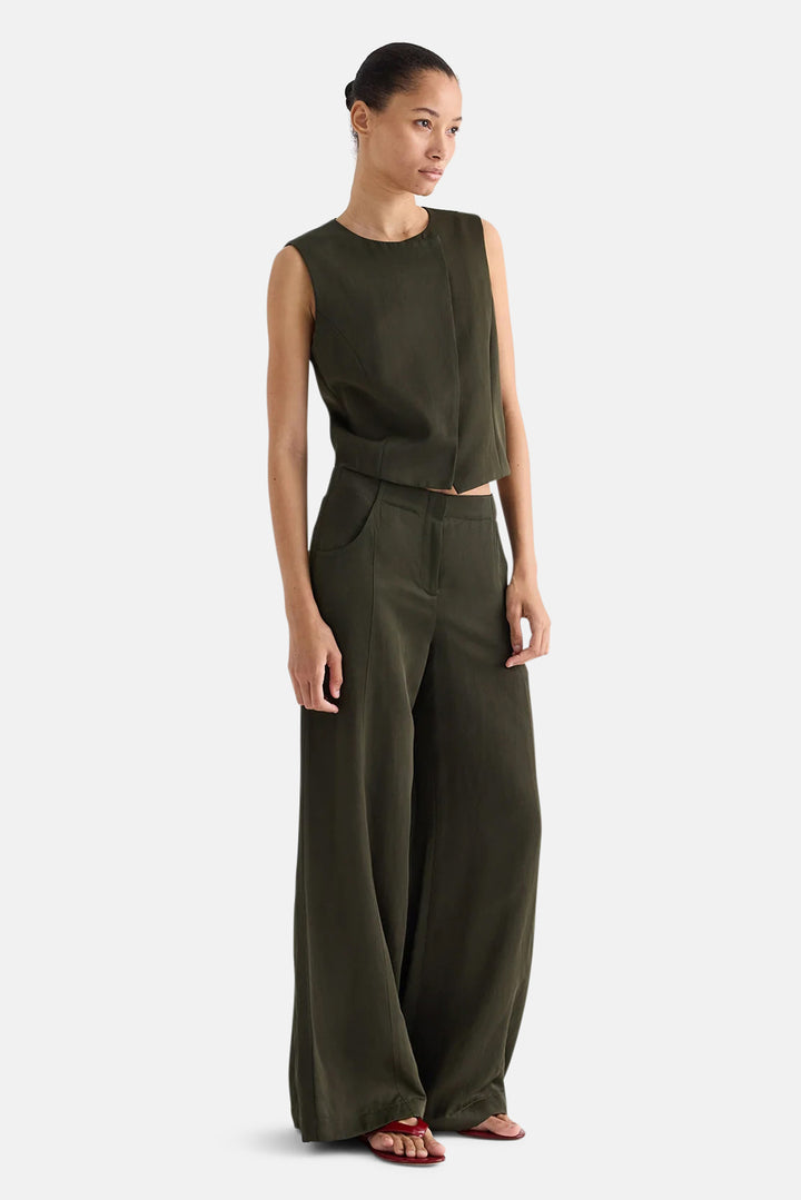 Demie Pant in Coated Viscose Linen Rosen