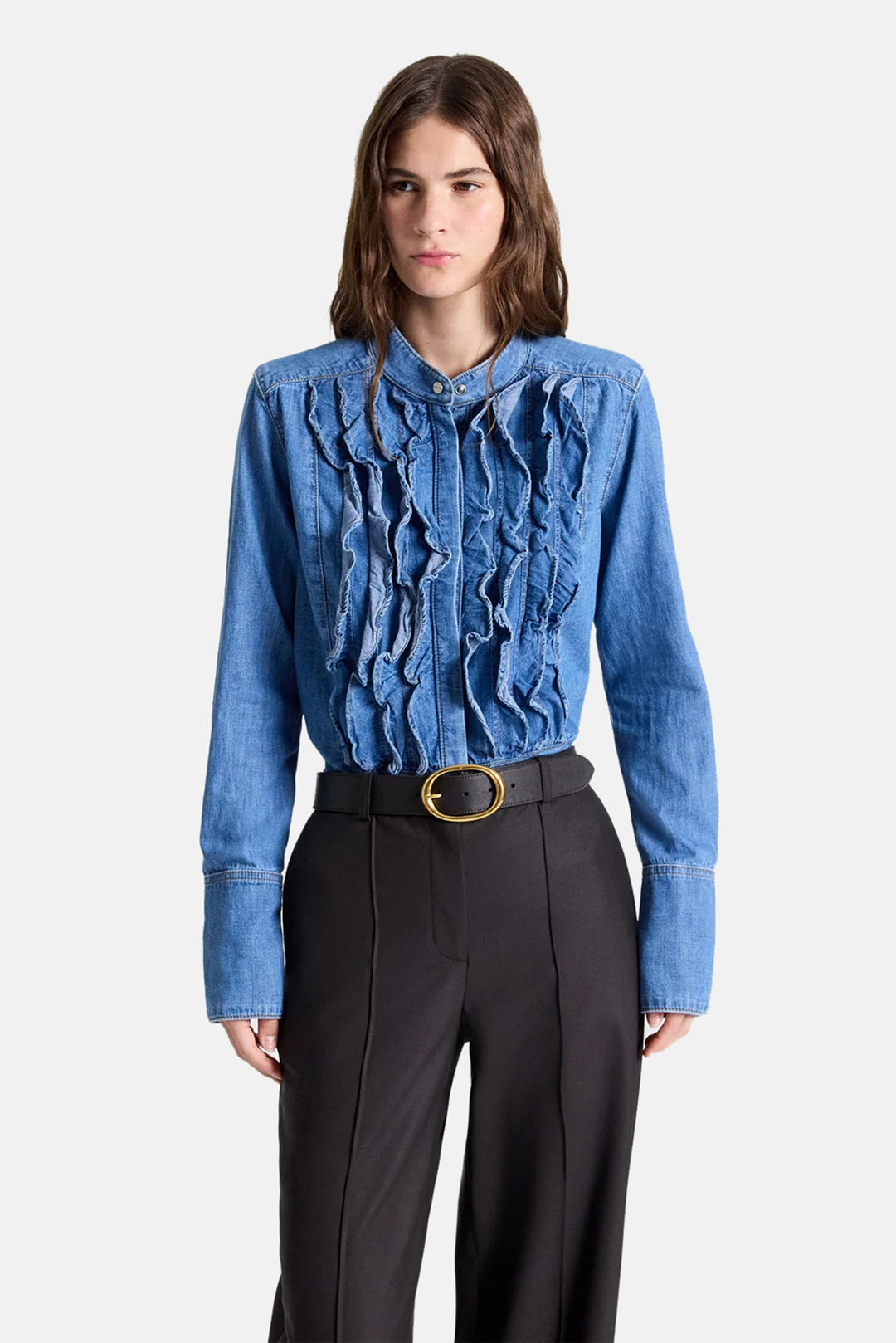 Denim Patti Shirt w/ Snaps in Vintage Wash