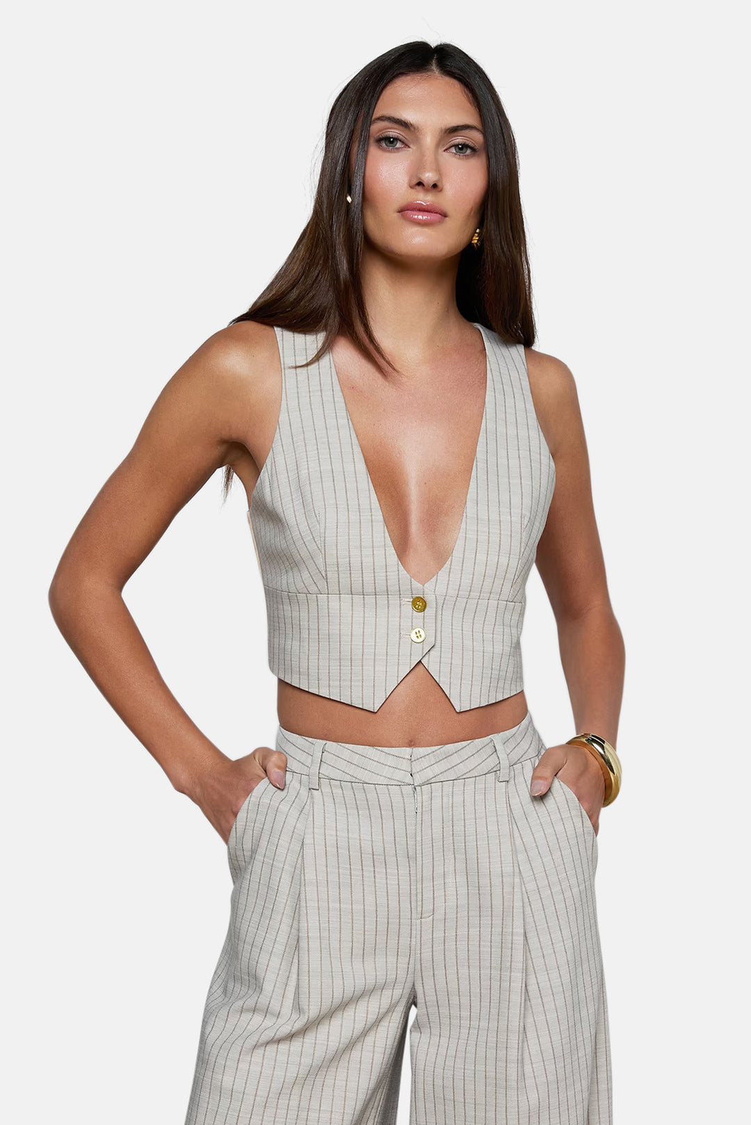 Devony Pinstriped Vest Grey/Tan Pinstripe