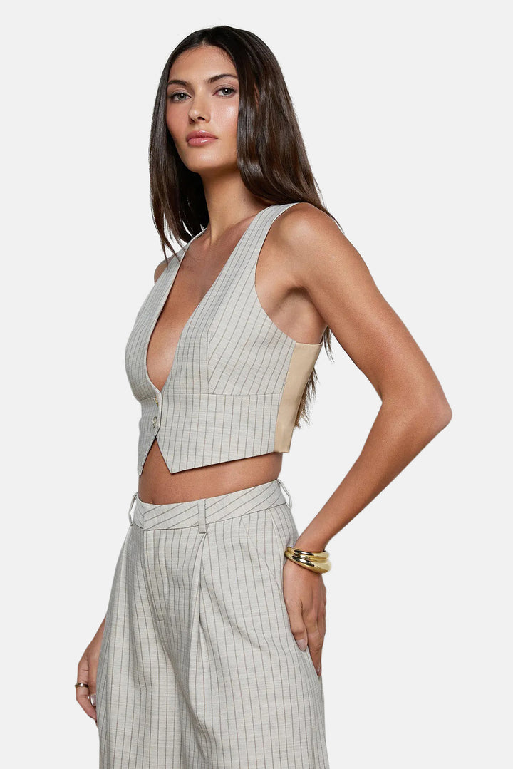 Devony Pinstriped Vest Grey/Tan Pinstripe