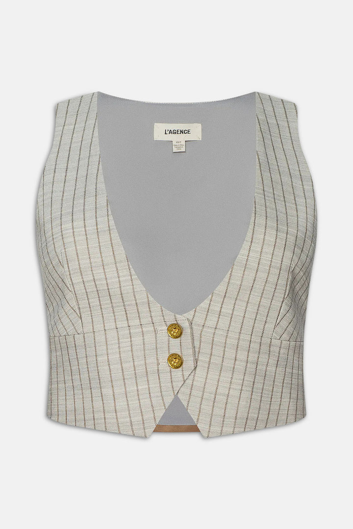 Devony Pinstriped Vest Grey/Tan Pinstripe