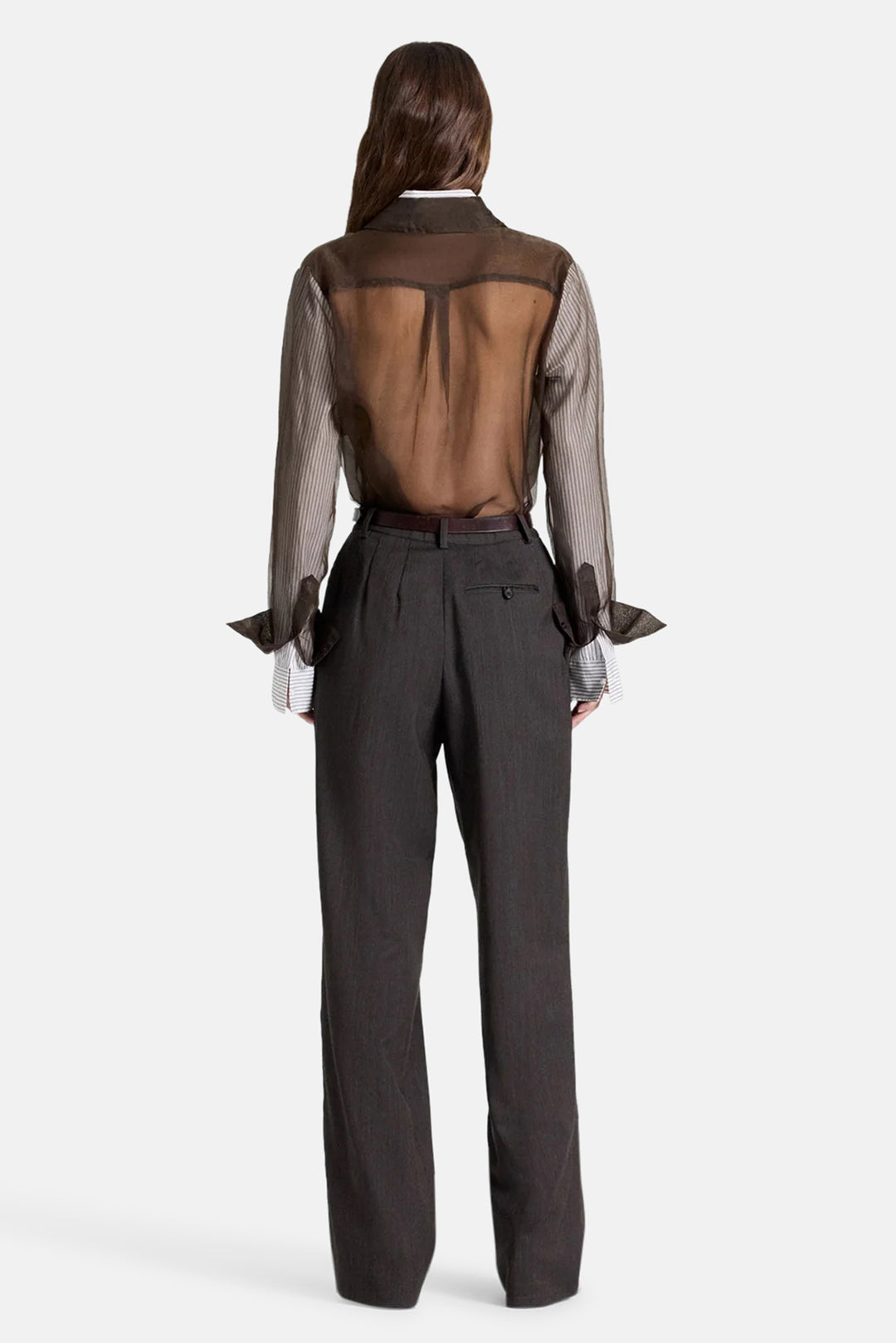 Double Layer Boyfriend Shirt in Silk Organza White / Turkish Coffee