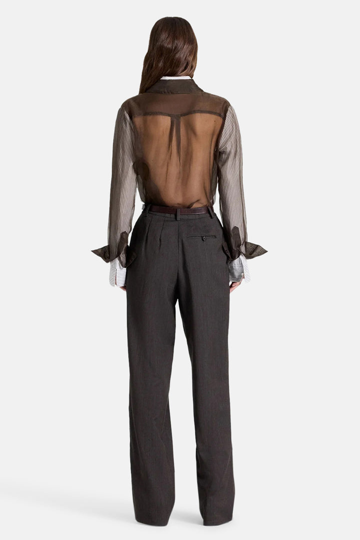 Double Layer Boyfriend Shirt in Silk Organza White / Turkish Coffee